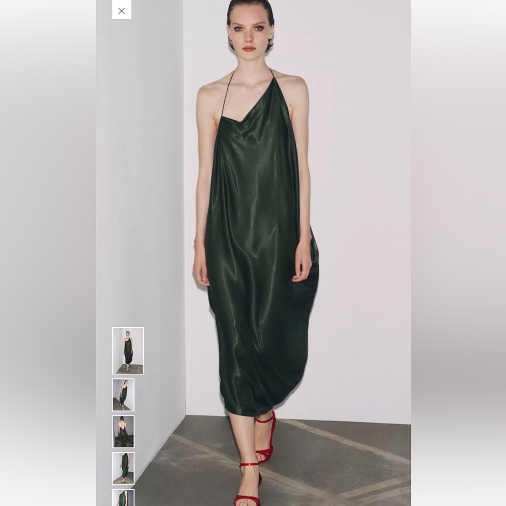 Zara Dark Green Satin Midi Dress